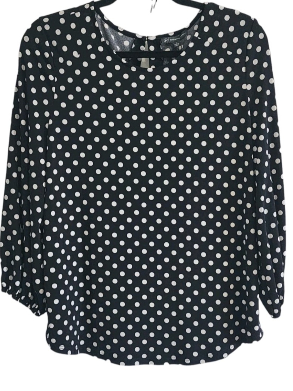 Adrianna Papell Black Blouse with White Polka Dots